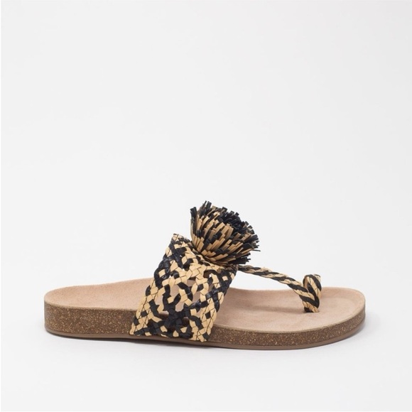 Ulla Johnson Netta Sandal Melange Black and Cream Size‎ 37 Size 7 US Toe Strap - Picture 1 of 16